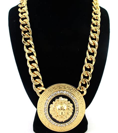 gold necklace versace|authentic Versace lion necklace.